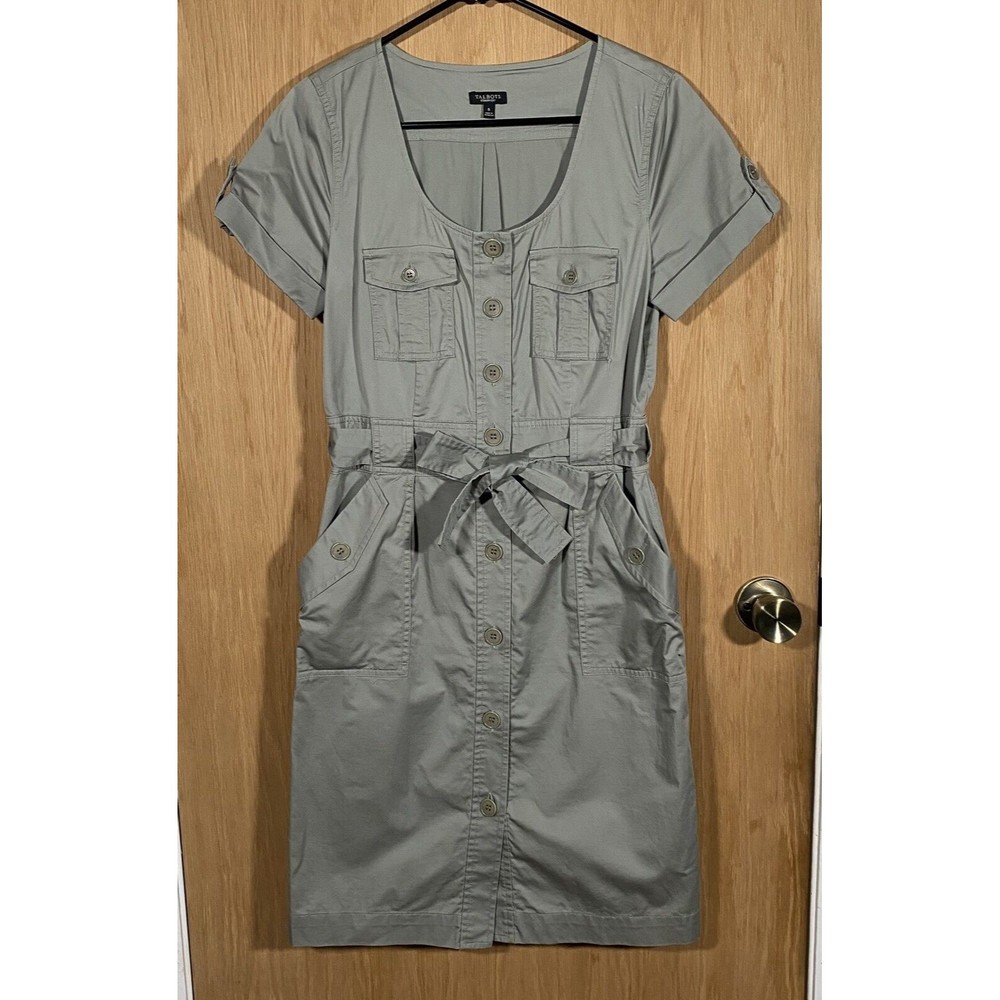Talbots Green Safari Explorer Dress Belted Shirtdress GorpCore Pockets Women's 6